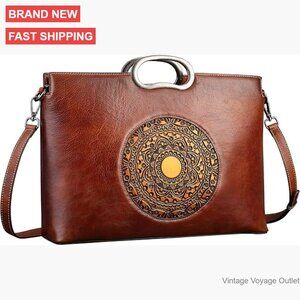 Large Genuine Leather Satchel Crossbody Bag with Adjustable Strap
